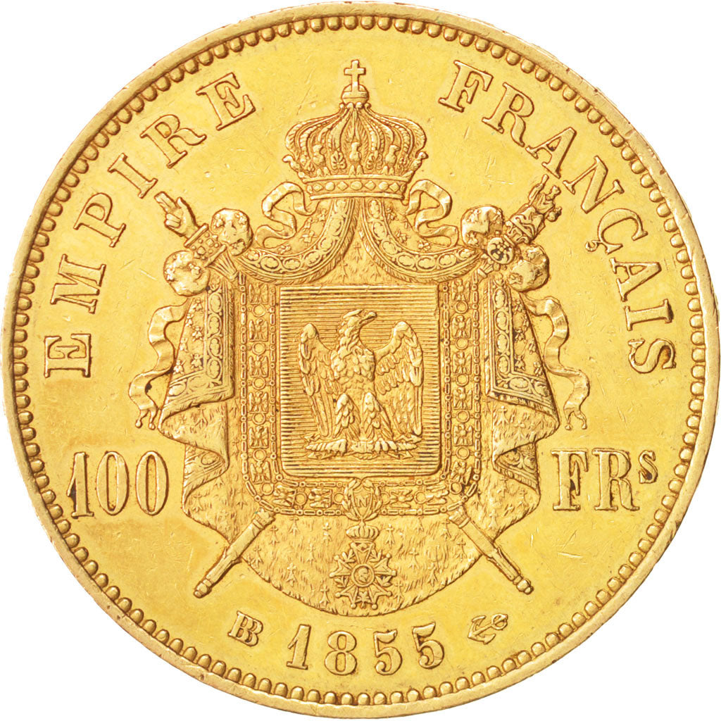 Francia, Napoleon III, Napoléon III, 100 Francs, 1855, Strasbourg, BB, Oro,...