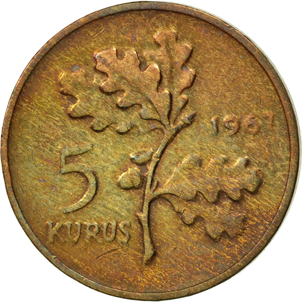 Moneta, Turcja, 5 Kurus, 1967, EF(40-45), Bronze, KM:890.1
