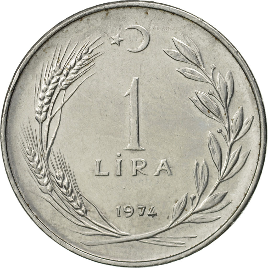 Moneta, Turcja, Lira, 1974, AU(55-58), Stal nierdzewna, KM:889a.2