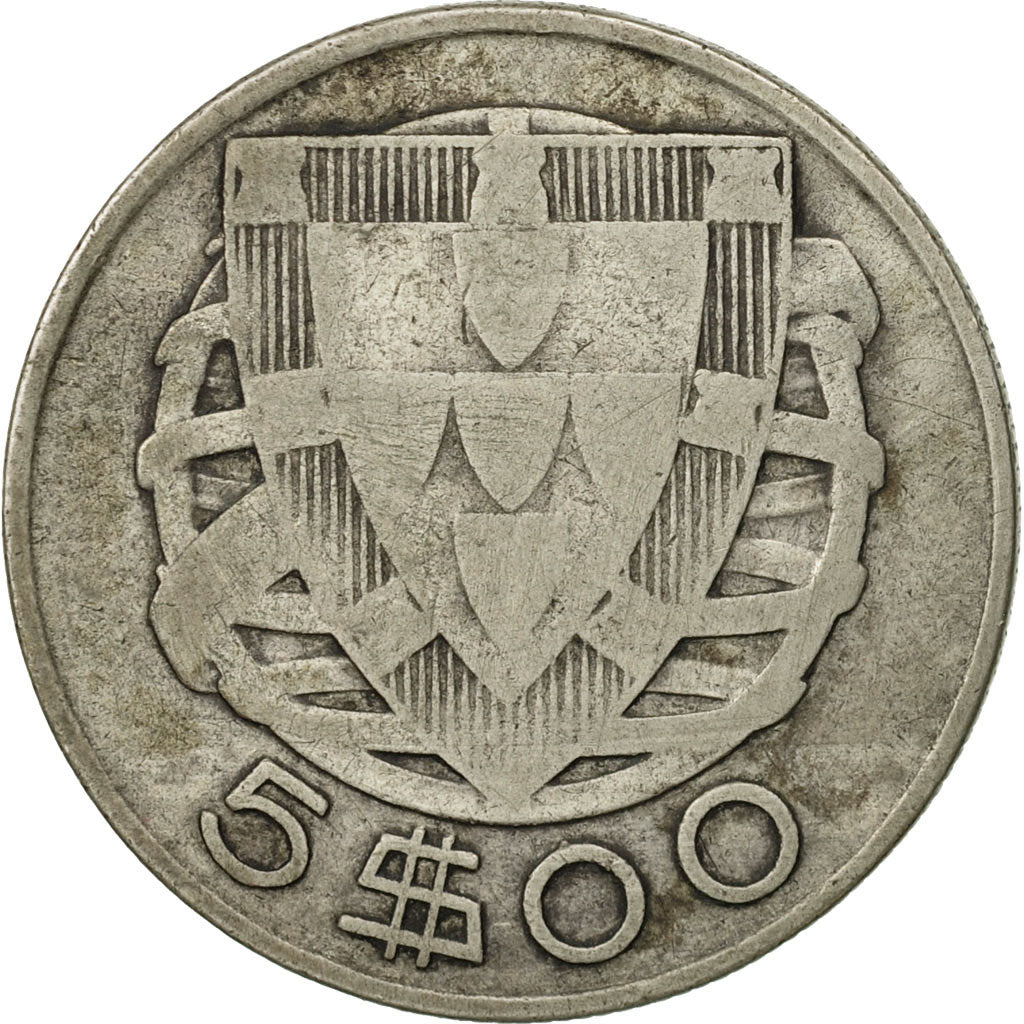 Coin, Portugal, 5 Escudos, 1942, VF(20-25), Silver, KM:581