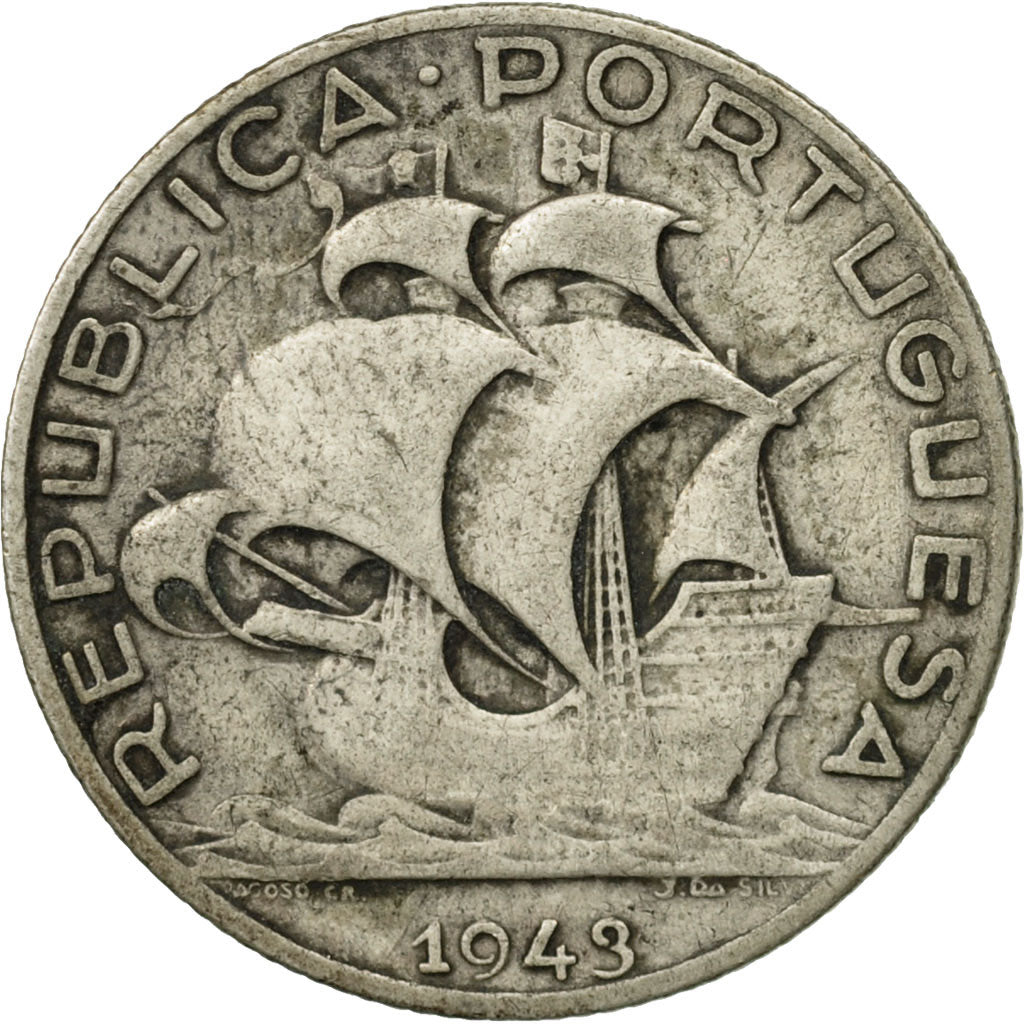 Portugal, 2-1/2 Escudos, 1943, VF(20-25), Silver, KM:580