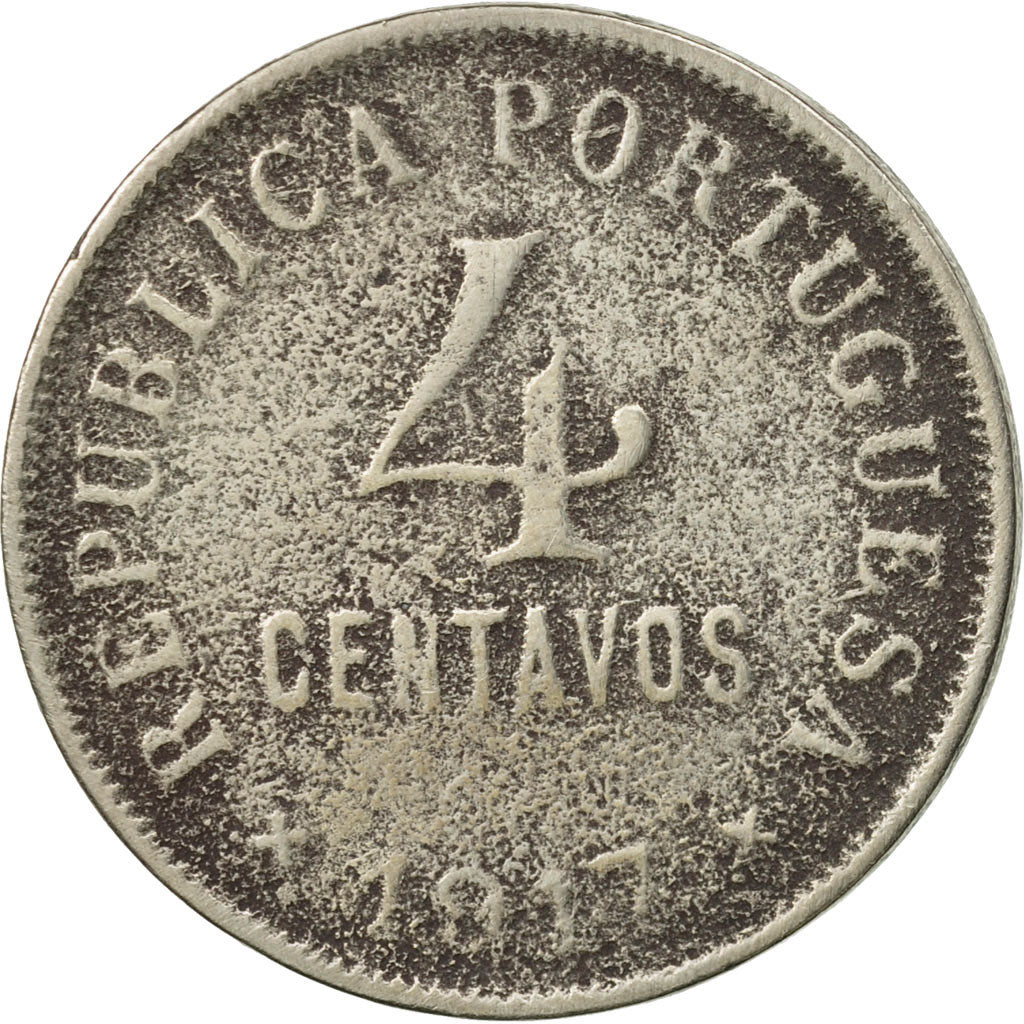 Portugal, 4 Centavos, 1917, VF(20-25), Copper-nickel, KM:566