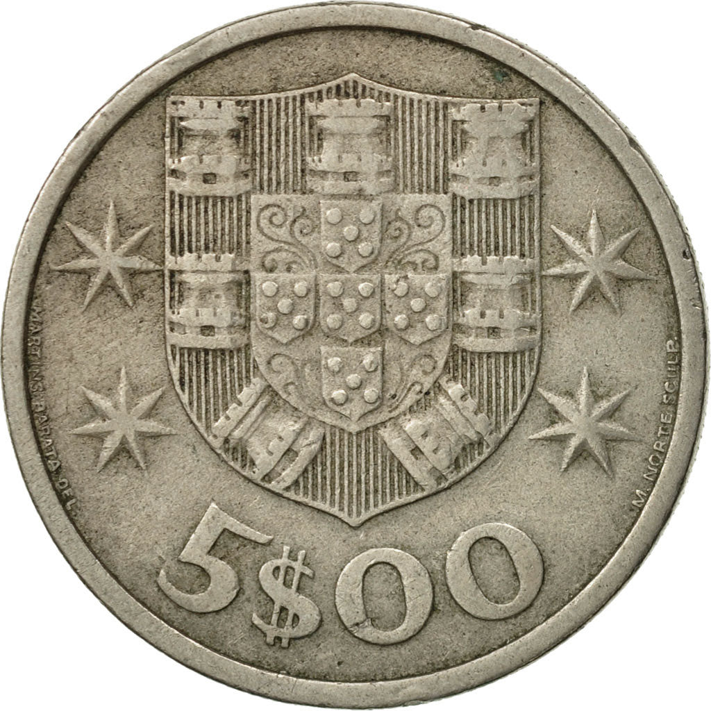 Coin, Portugal, 5 Escudos, 1967, EF(40-45), Copper-nickel, KM:591