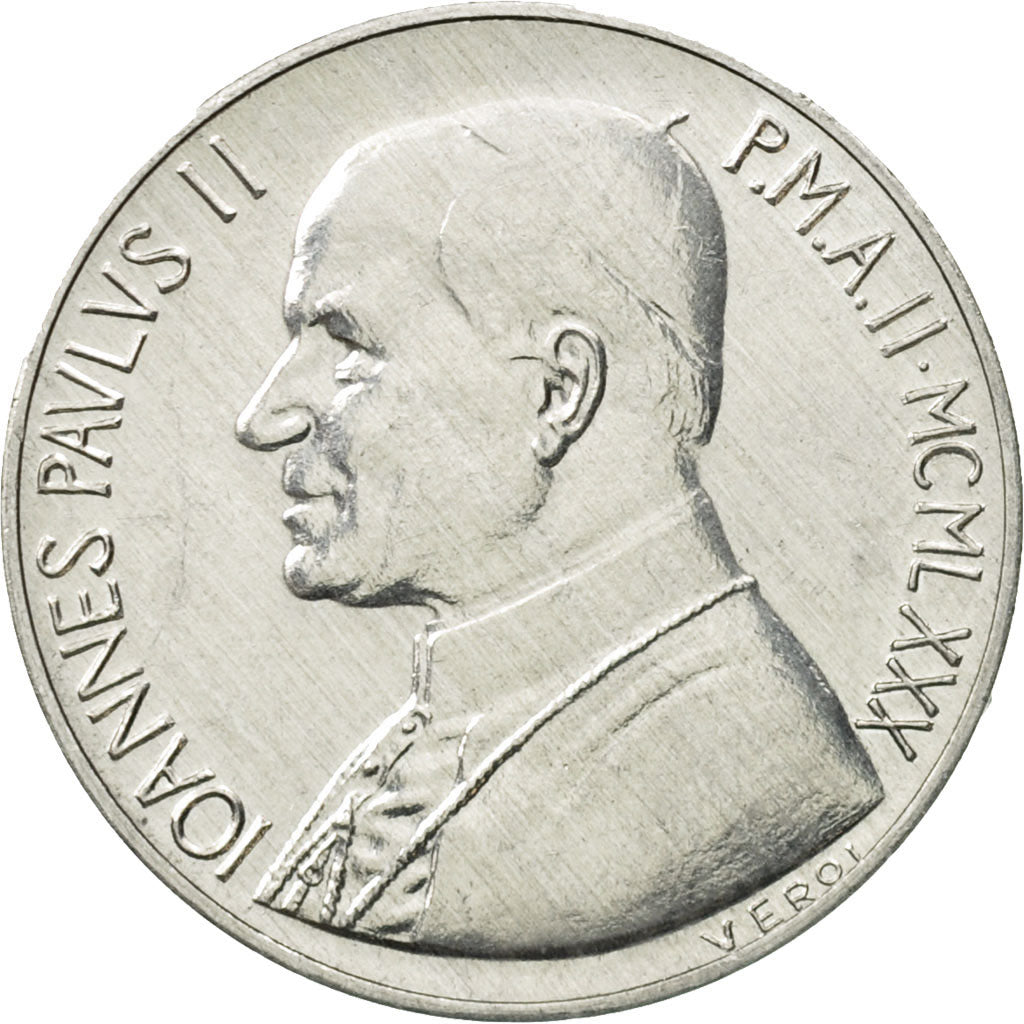 Coin, VATICAN CITY, John Paul II, 10 Lire, 1980, Roma, AU(55-58), Aluminum