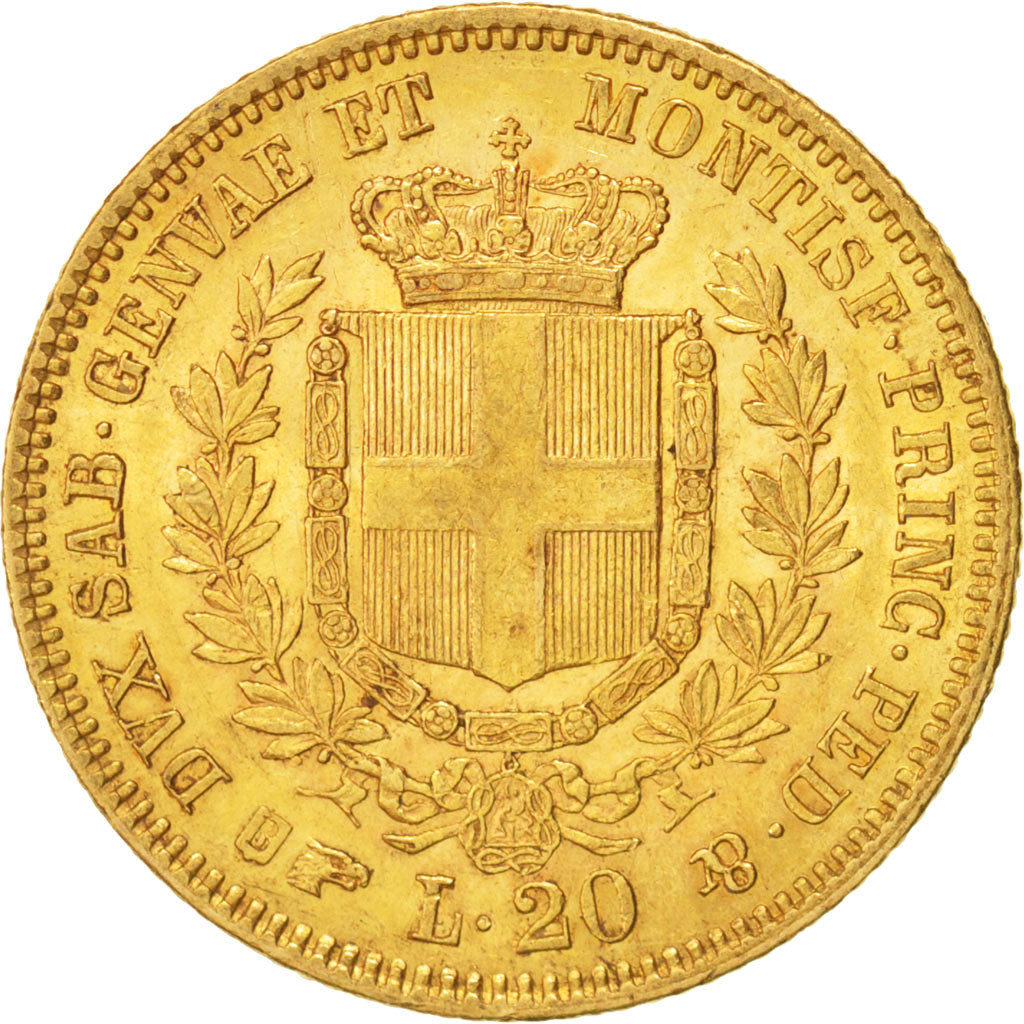 Italian States, Sardinia, 20 Lire, 1855, Torino, Var. H, KM:146.1