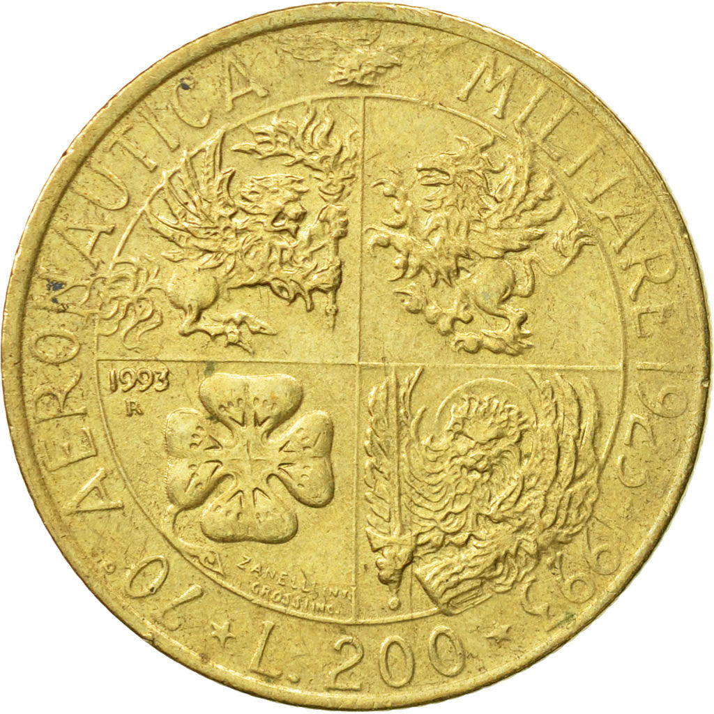 Coin, Italy, 200 Lire, 1993, Rome, AU(50-53), Aluminum-Bronze, KM:155