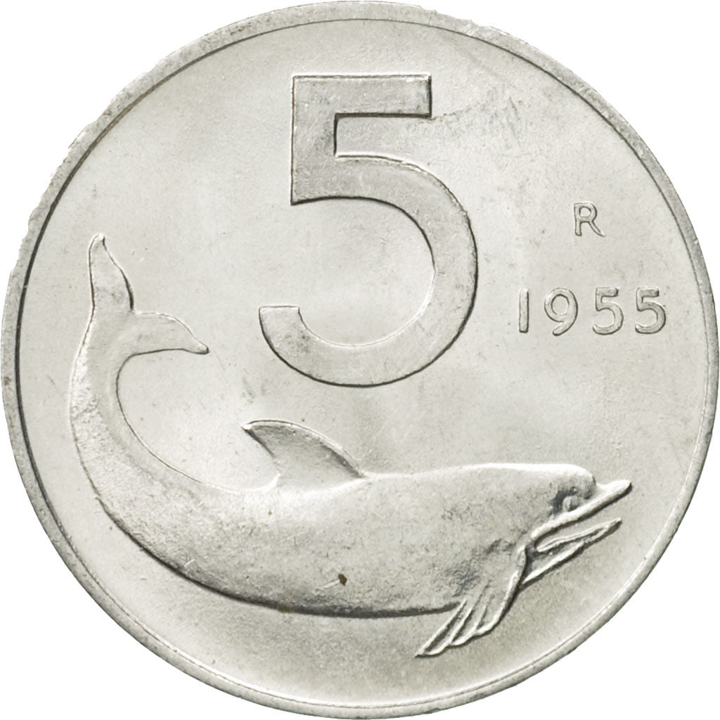 Coin, Italy, 5 Lire, 1955, Rome, EF(40-45), Aluminum, KM:92