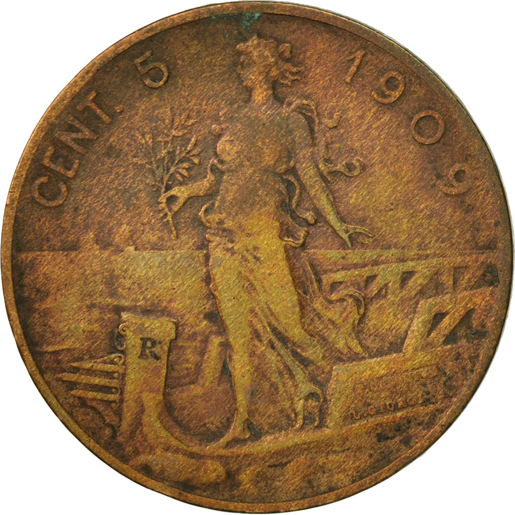 Italy, Vittorio Emanuele III, 5 Centesimi, 1909, Rome, VF(20-25), Bronze, KM:42