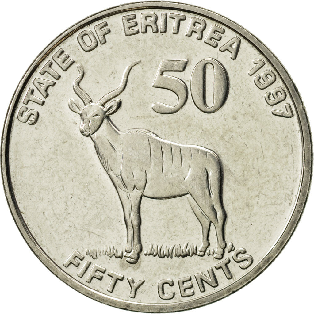 Moneta, Eritrea, 50 Cents, 1997, SPL-, Acciaio ricoperto in nichel, KM:47