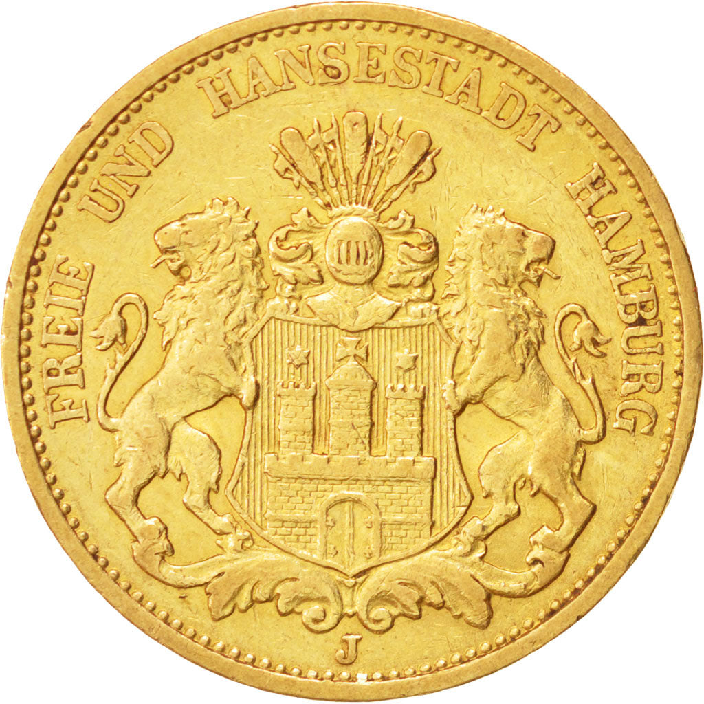 Stati tedeschi, HAMBURG, 20 Mark, 1893, Hamburg, BB+, Oro, KM:618