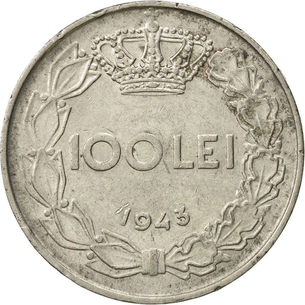 Moneda, Rumanía, Mihai I, 100 Lei, 1943, MBC, Níquel recubierto de acero