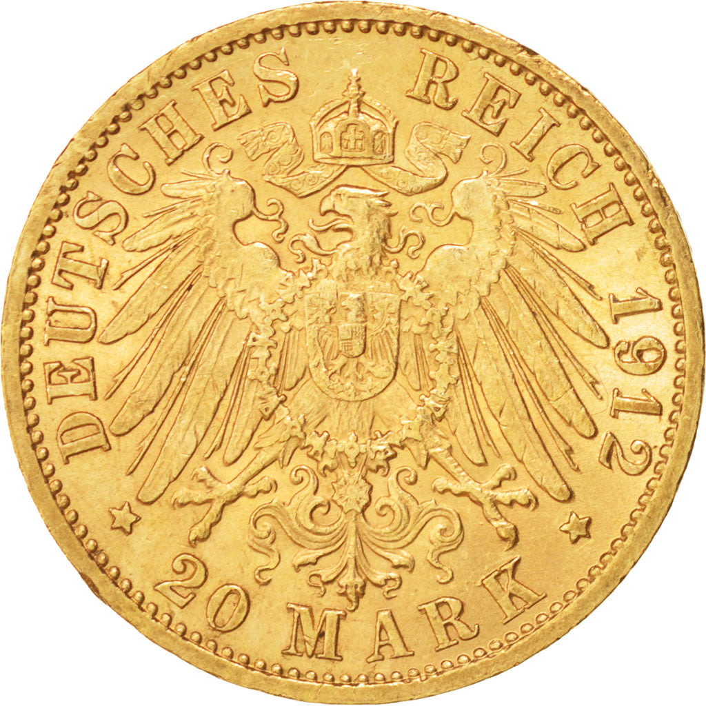 Stati tedeschi, BADEN, Friedrich II, 20 Mark, 1912, Stuttgart, SPL, Oro, KM:284