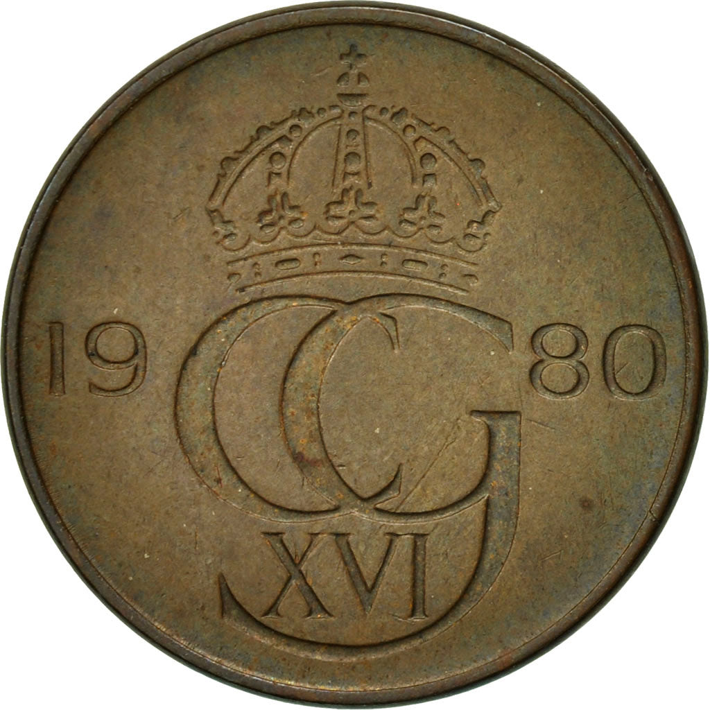 Münze, Schweden, Carl XVI Gustaf, 5 Öre, 1980, SS, Bronze, KM:849