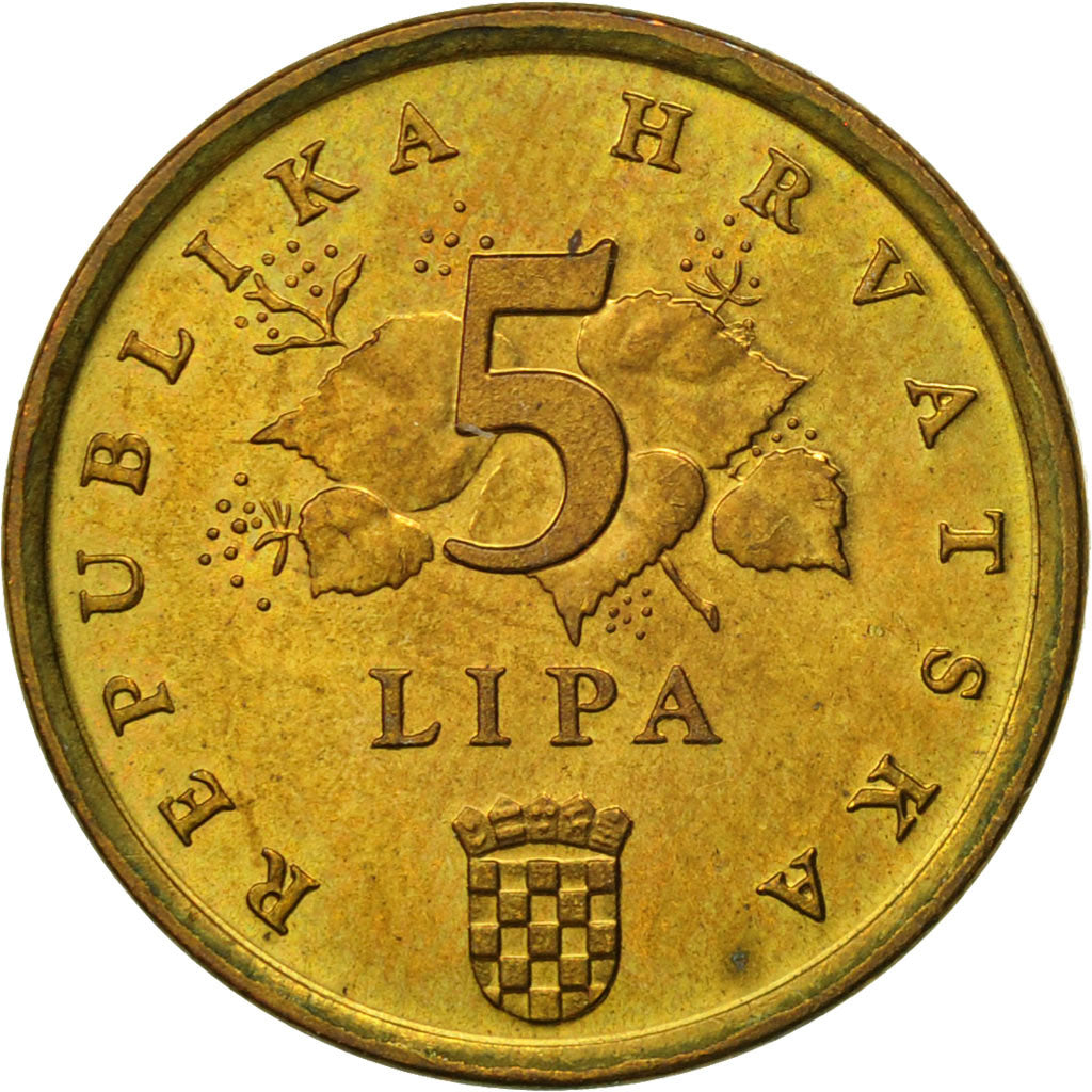 Croatia, 5 Lipa, 1994, AU(55-58), Brass plated steel, KM:15