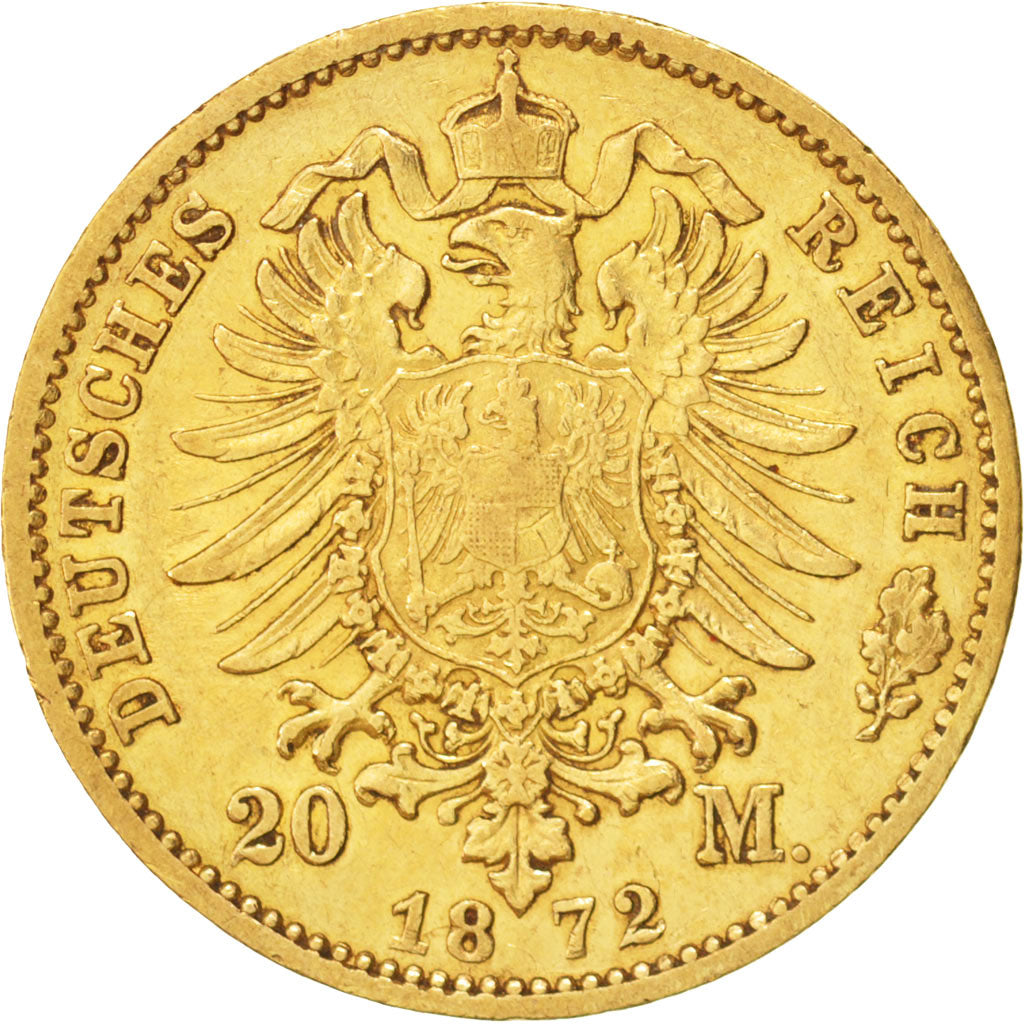 Deutsch Staaten, BADEN, Friedrich I, 20 Mark, 1872, Stuttgart, Gold, KM:261