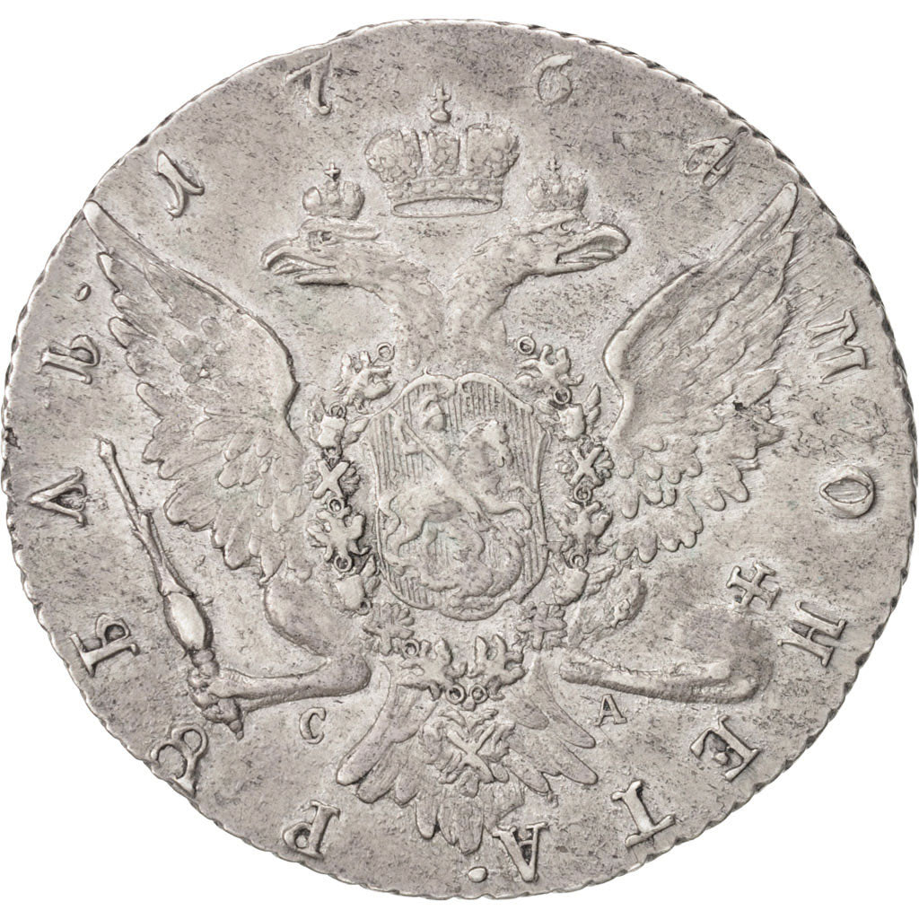 Russia, Catherine II, Rouble, 1764, Saint-Petersburg, BB+, Argento, KM:67.2a