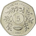 Moneta, Uganda, 5 Shillings, 1987, MS(63), Nickel platerowany stalą, KM:29