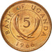 Uganda, 5 Cents, 1966, EBC, Bronce, KM:1