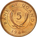 Uganda, 5 Cents, 1966, AU(55-58), Bronze, KM:1