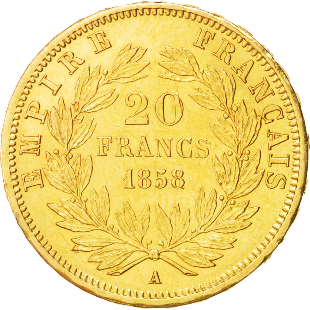 France, Napoleon III, 20 Francs, 1858, Paris, Gold, KM:781.1