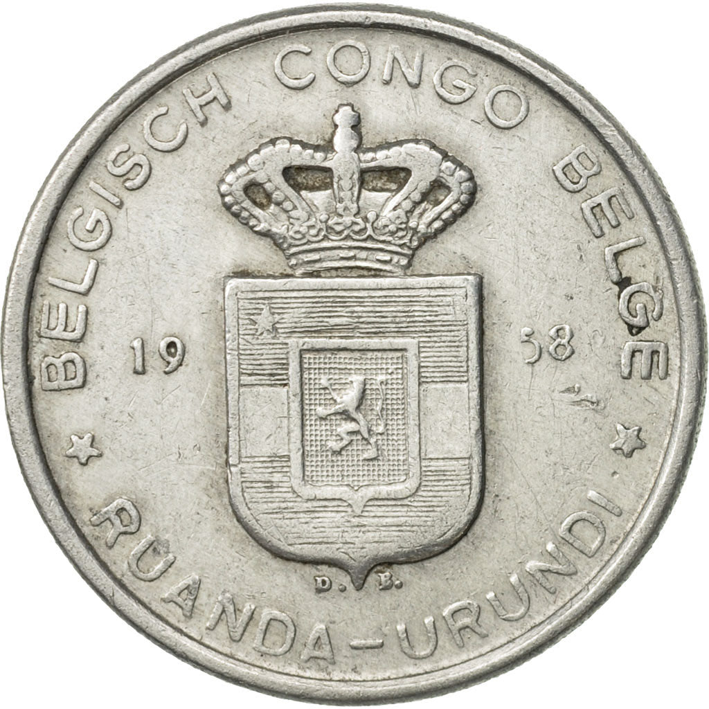 Belgian Congo, RUANDA-URUNDI, 5 Francs, 1958, EF(40-45), Aluminum, KM:3
