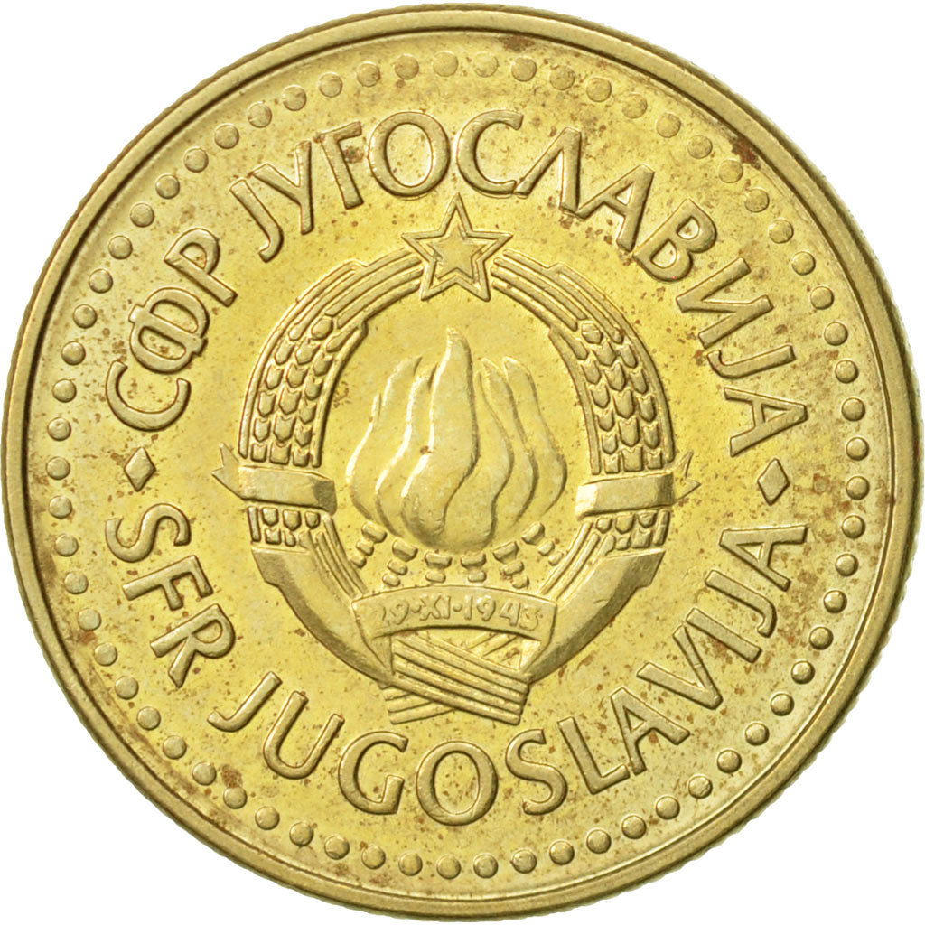 Moneta, Iugoslavia, 5 Dinara, 1986, SPL-, Nichel-ottone, KM:88