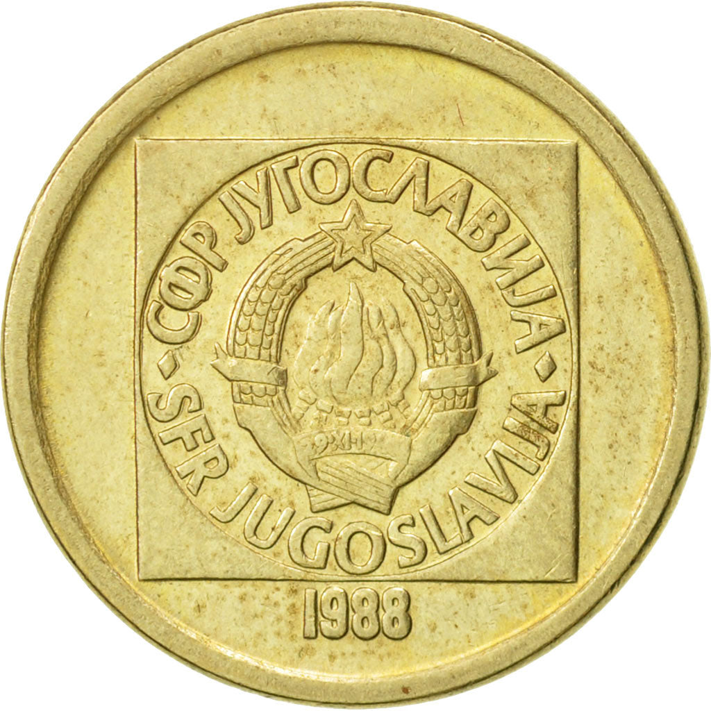 Yugoslavia, 10 Dinara, 1988, AU(55-58), Brass, KM:131