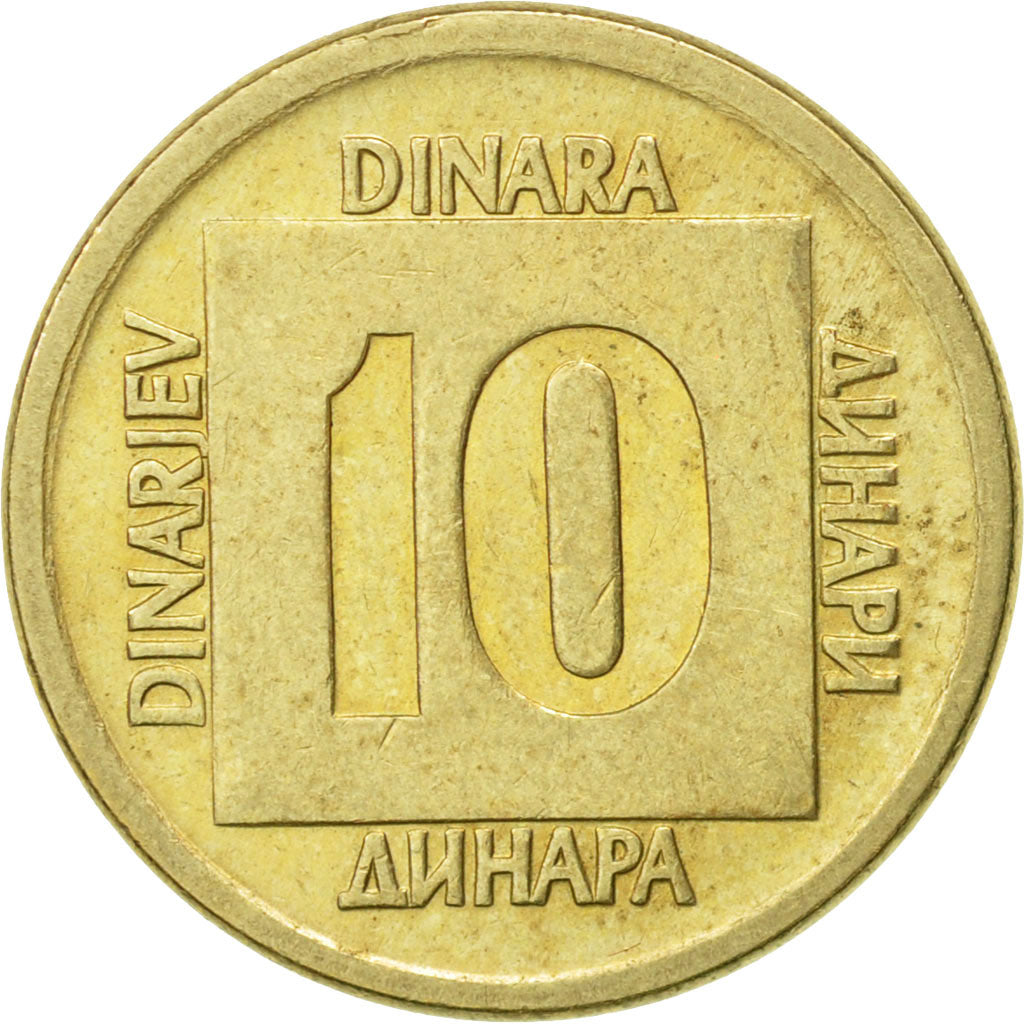 Yugoslavia, 10 Dinara, 1988, AU(55-58), Brass, KM:131