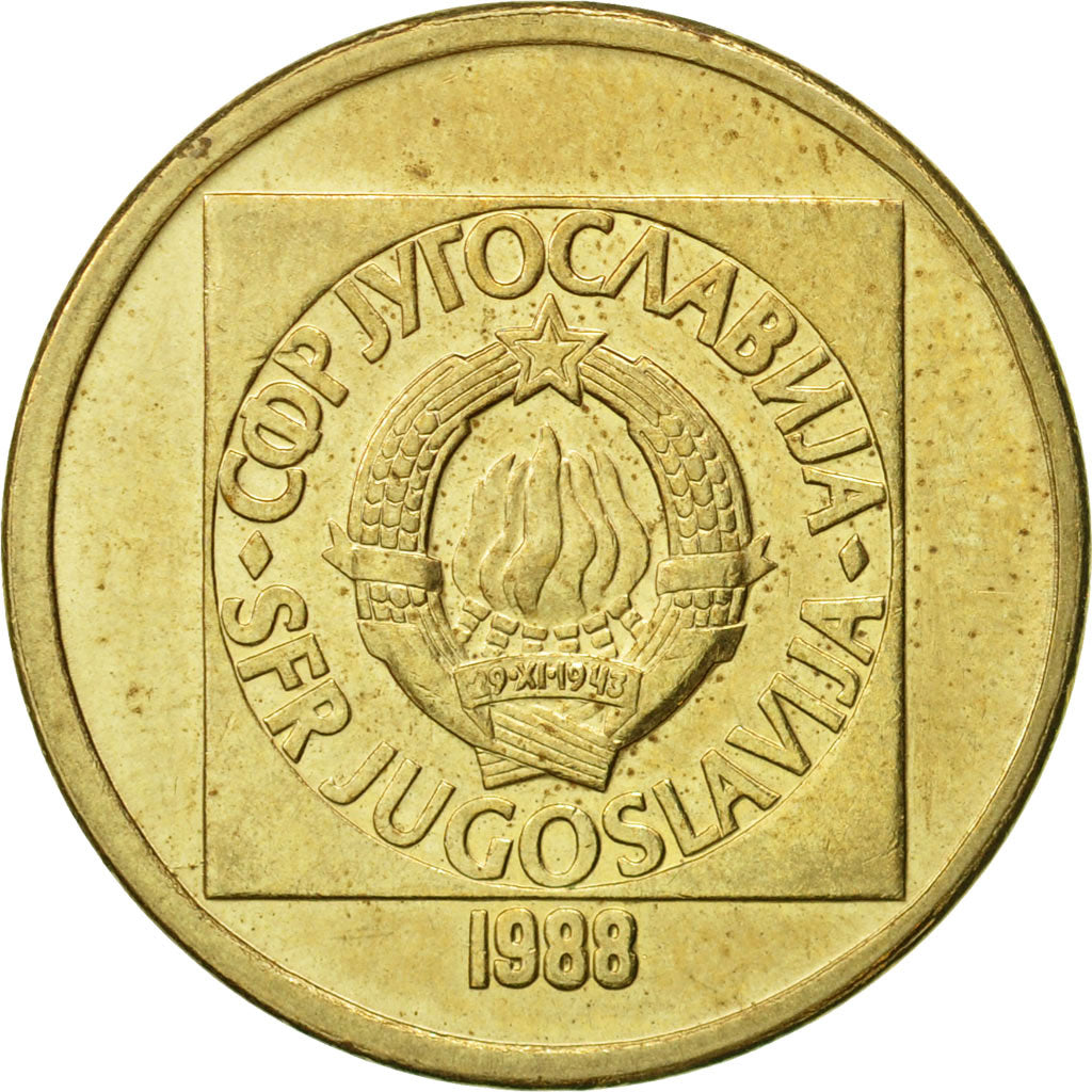 Yugoslavia, 50 Dinara, 1988, AU(55-58), Brass, KM:133