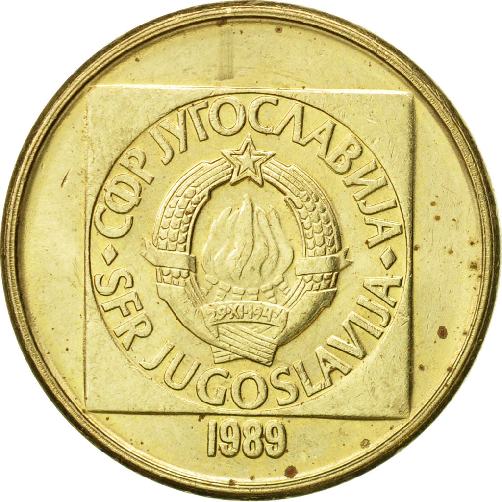 Yugoslavia, 20 Dinara, 1989, AU(55-58), Brass, KM:132
