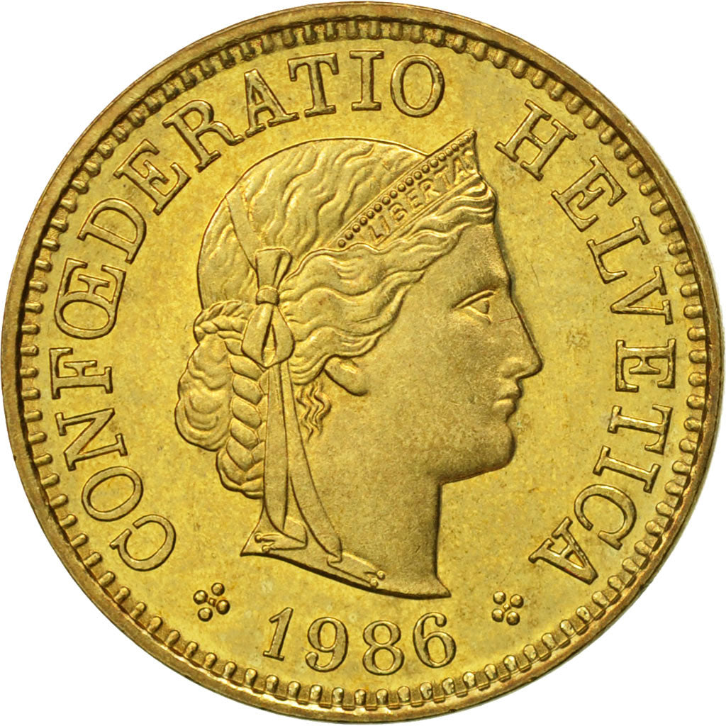 Moneta, Szwajcaria, 5 Rappen, 1986, Bern, MS(60-62), Aluminium-Brąz, KM:26c