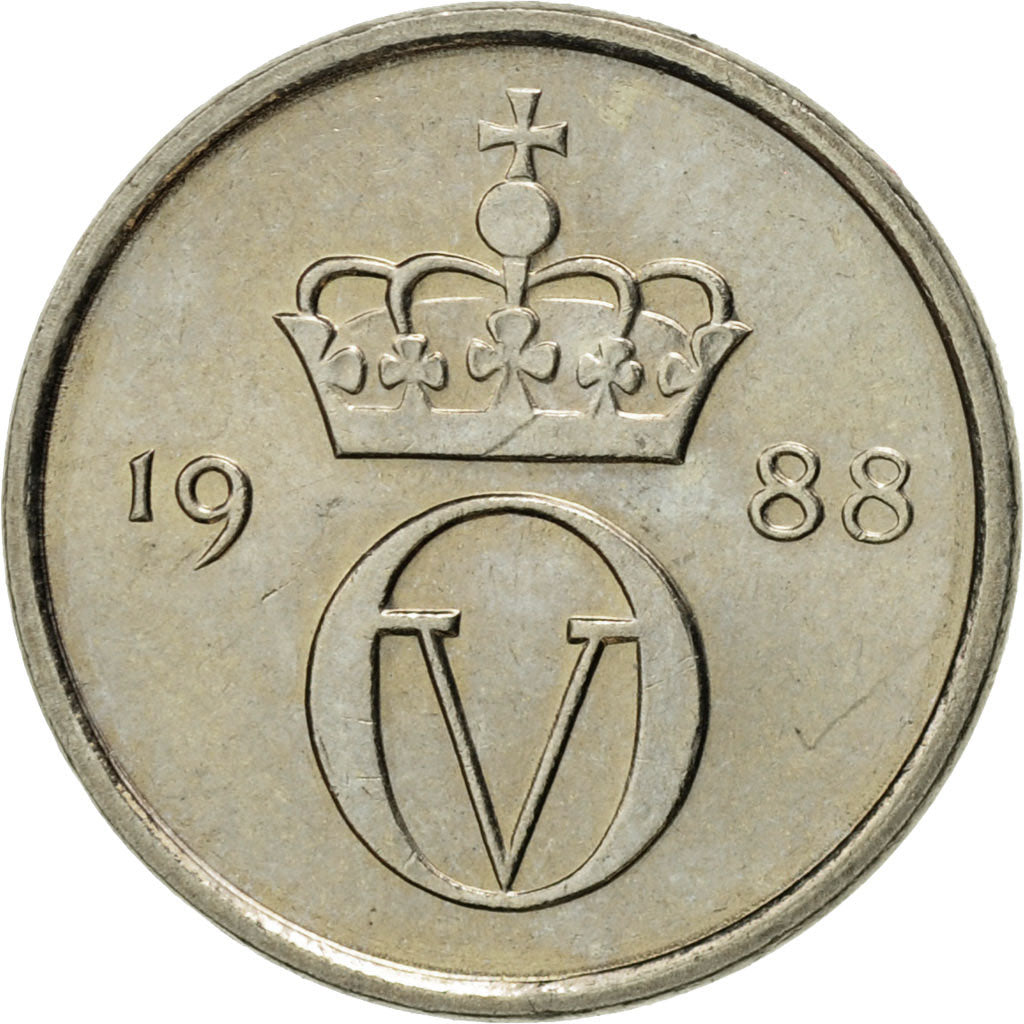 Coin, Norway, Olav V, 10 Öre, 1988, AU(55-58), Copper-nickel, KM:416
