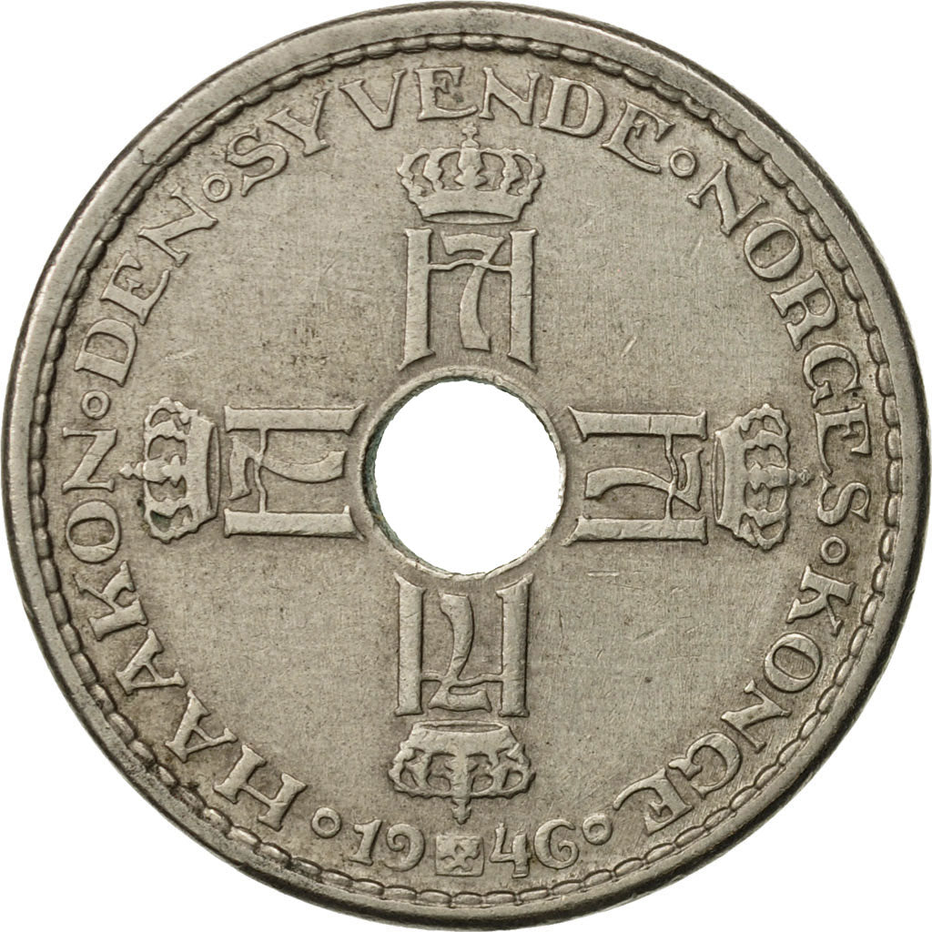 Coin, Norway, Haakon VII, Krone, 1946, AU(50-53), Copper-nickel, KM:385