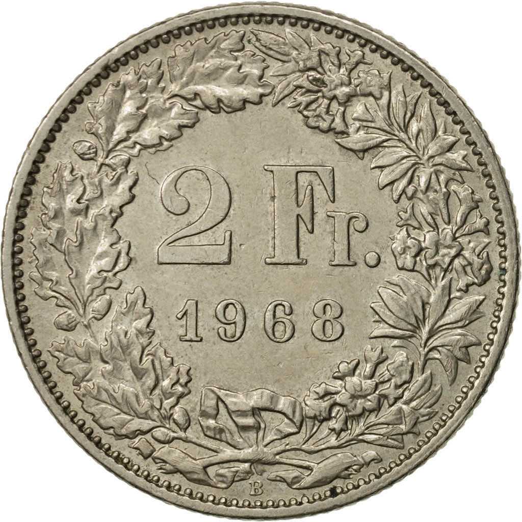 Moneta, Svizzera, 2 Francs, 1968, Bern, BB+, Rame-nichel, KM:21a.1