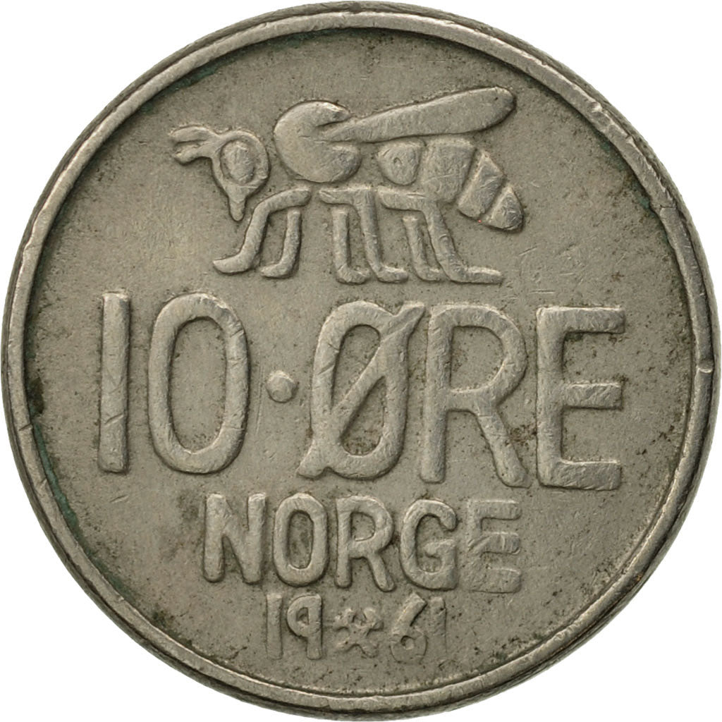 Coin, Norway, Olav V, 10 Öre, 1961, EF(40-45), Copper-nickel, KM:411