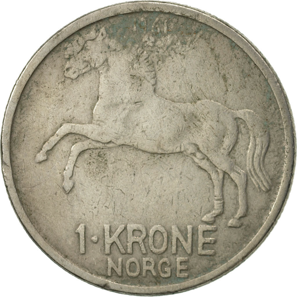 Coin, Norway, Olav V, Krone, 1961, EF(40-45), Copper-nickel, KM:409