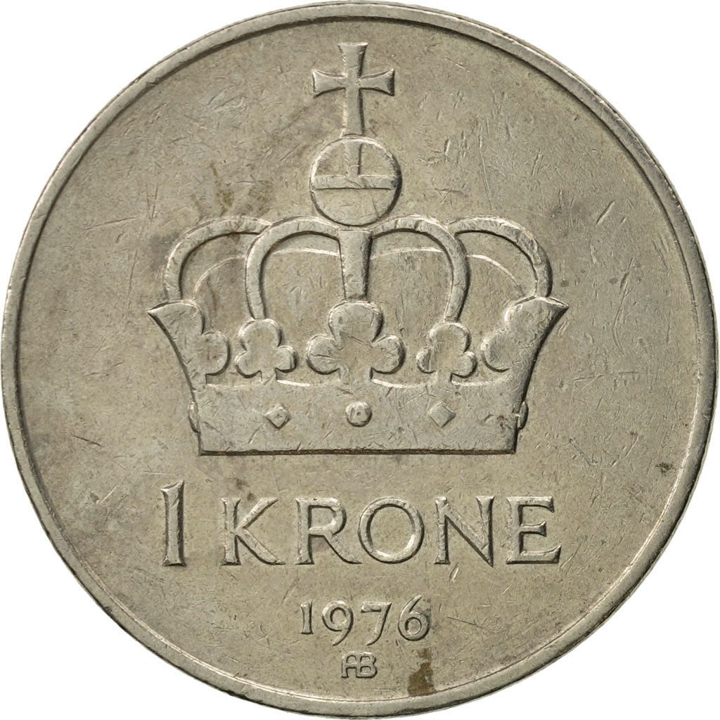 Moneda, Noruega, Olav V, Krone, 1976, MBC, Cobre - níquel, KM:419
