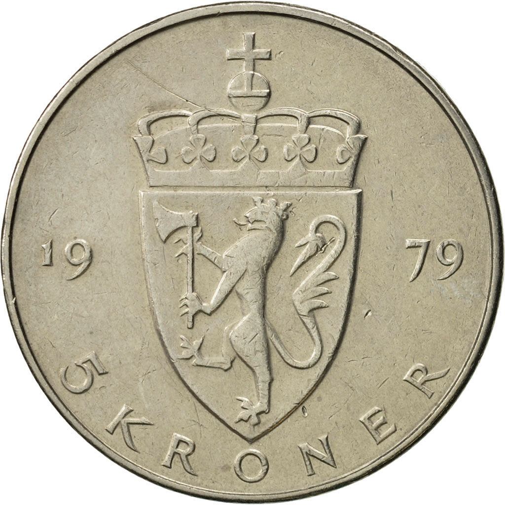 Moneta, Norvegia, Olav V, 5 Kroner, 1979, BB, Rame-nichel, KM:420
