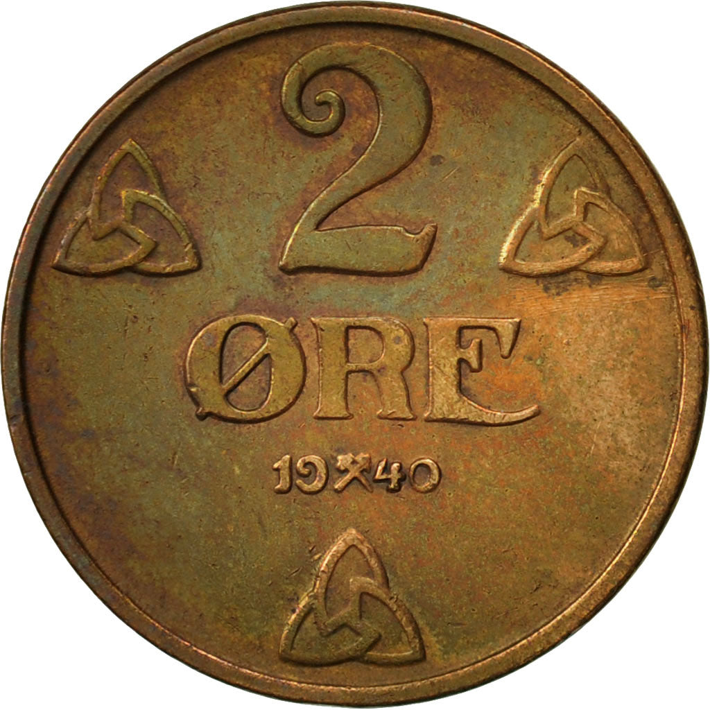 Norway, Haakon VII, 2 Öre, 1940, EF(40-45), Bronze, KM:371