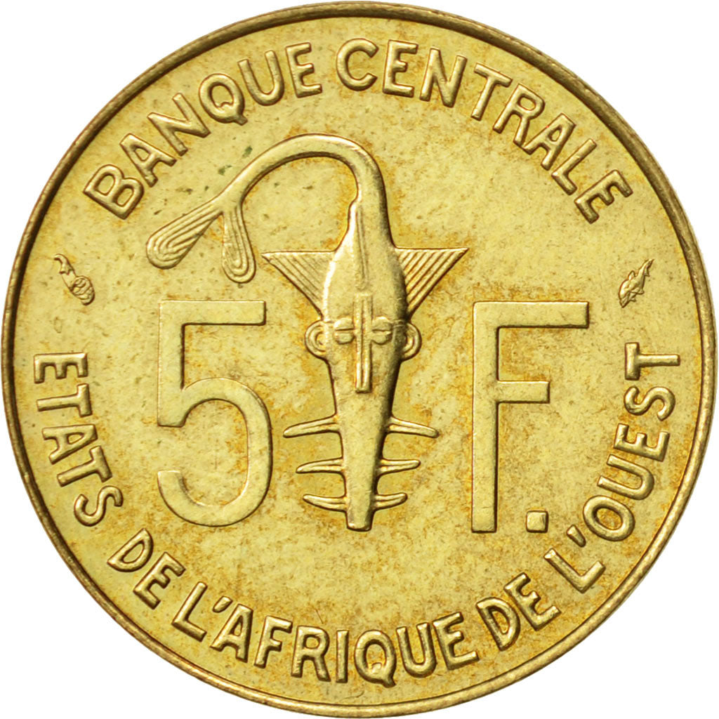 Coin, West African States, 5 Francs, 1987, Paris, AU(55-58)