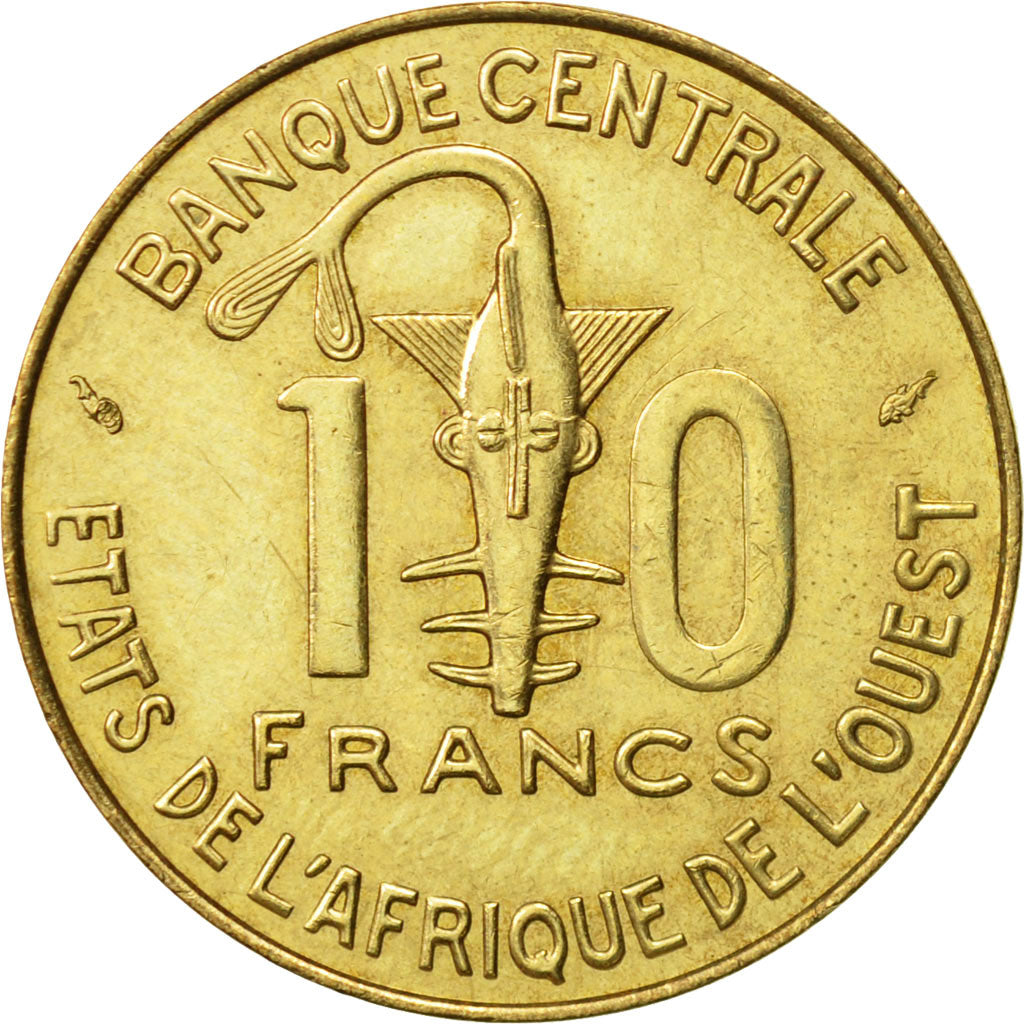 Coin, West African States, 10 Francs, 1990, Paris, AU(55-58), Aluminum-Bronze