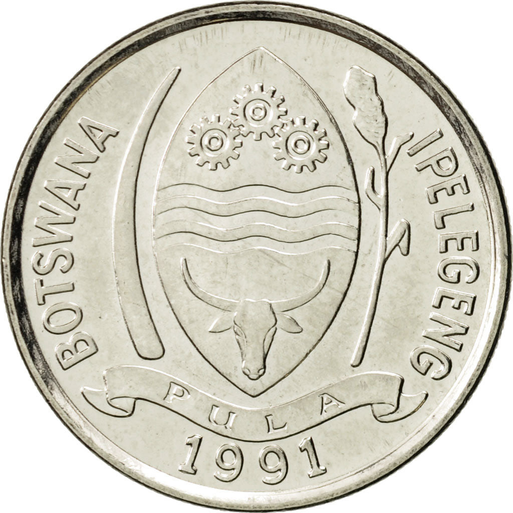 Botswana, 10 Thebe, 1991, AU(55-58), Nickel plated steel, KM:5a