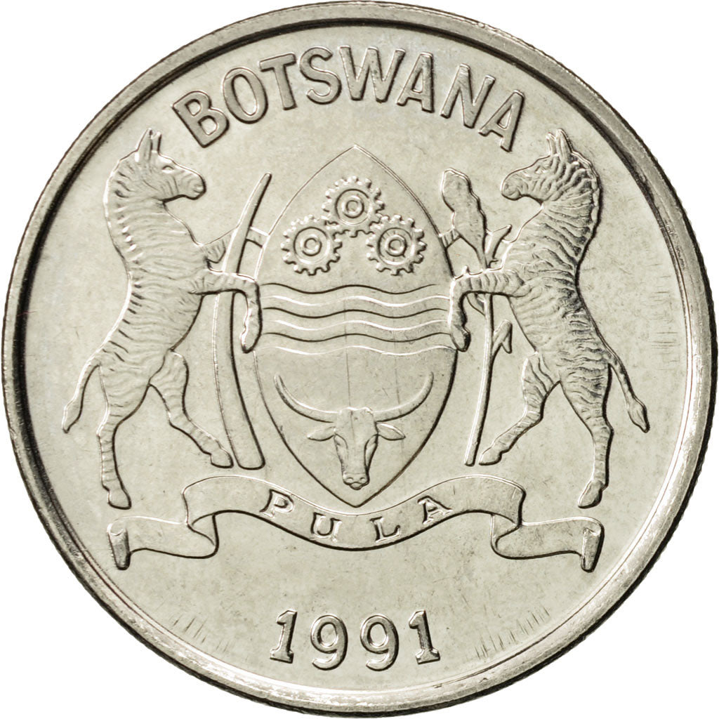 Coin, Botswana, 25 Thebe, 1991, AU(55-58), Nickel plated steel, KM:6a