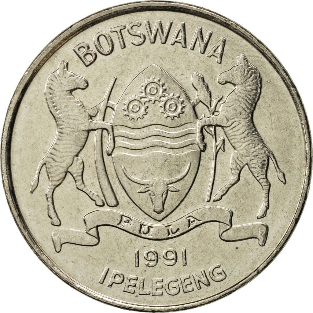 Botswana, 50 Thebe, 1991, AU(55-58), Nickel plated steel, KM:7a