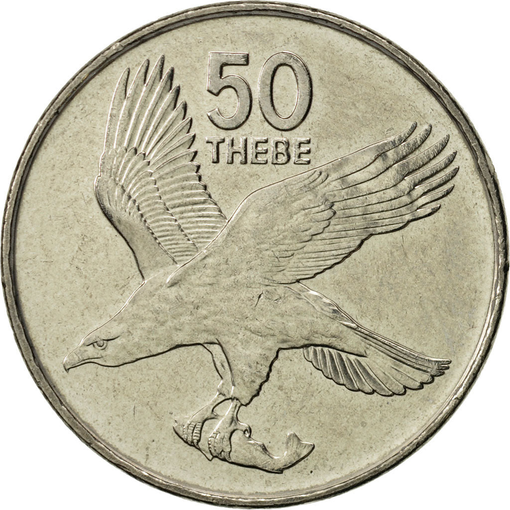 Botswana, 50 Thebe, 1991, AU(55-58), Nickel plated steel, KM:7a