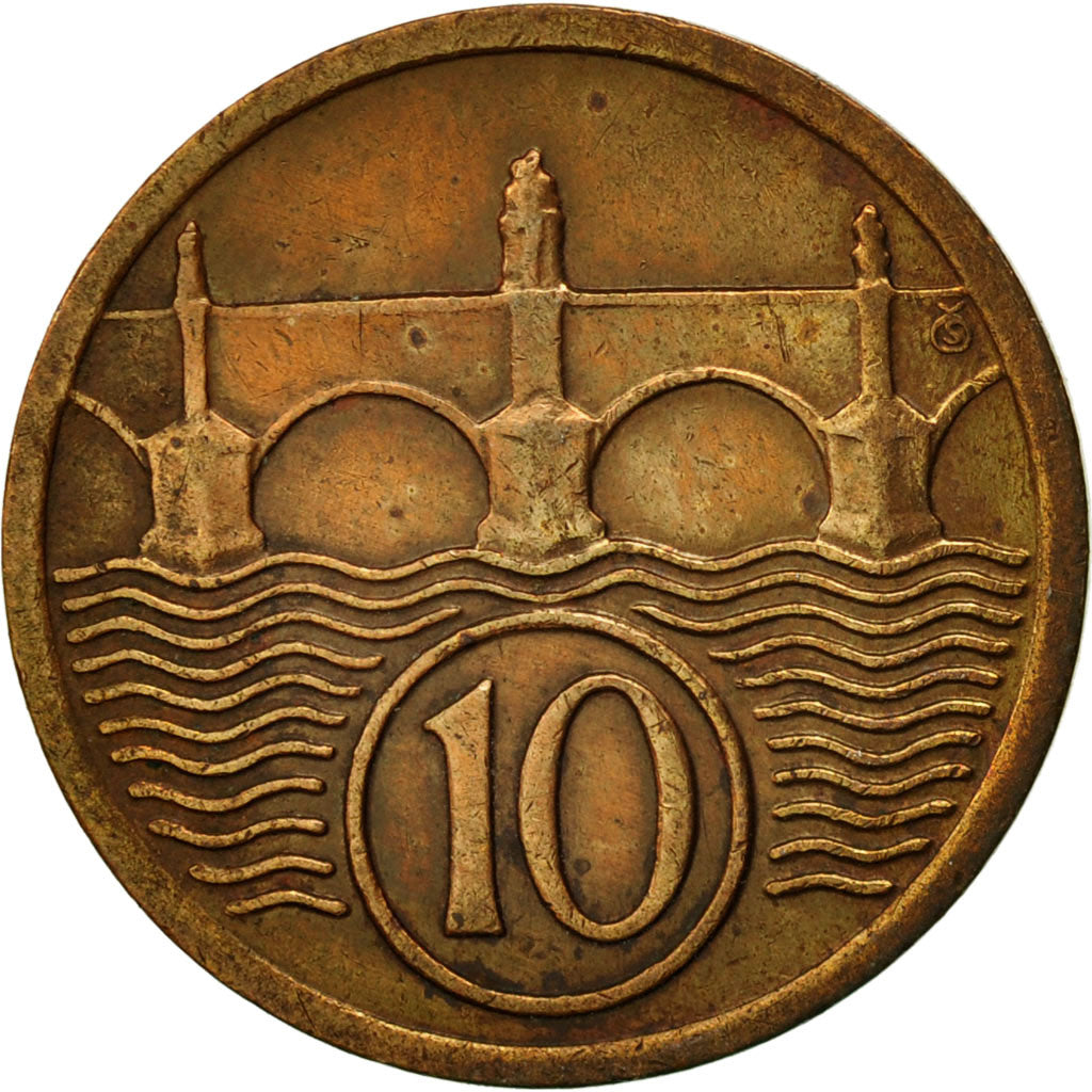 Czechoslovakia, 10 Haleru, 1928, EF(40-45), Bronze, KM:3