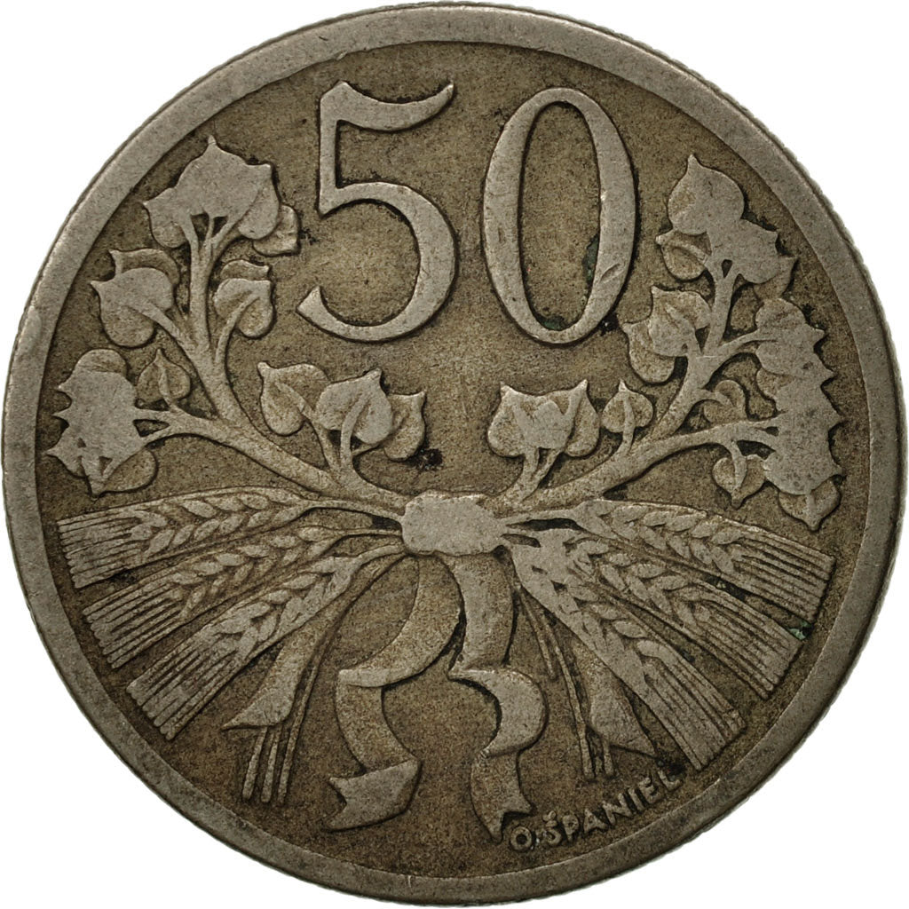 Coin, Czechoslovakia, 50 Haleru, 1924, EF(40-45), Copper-nickel, KM:2