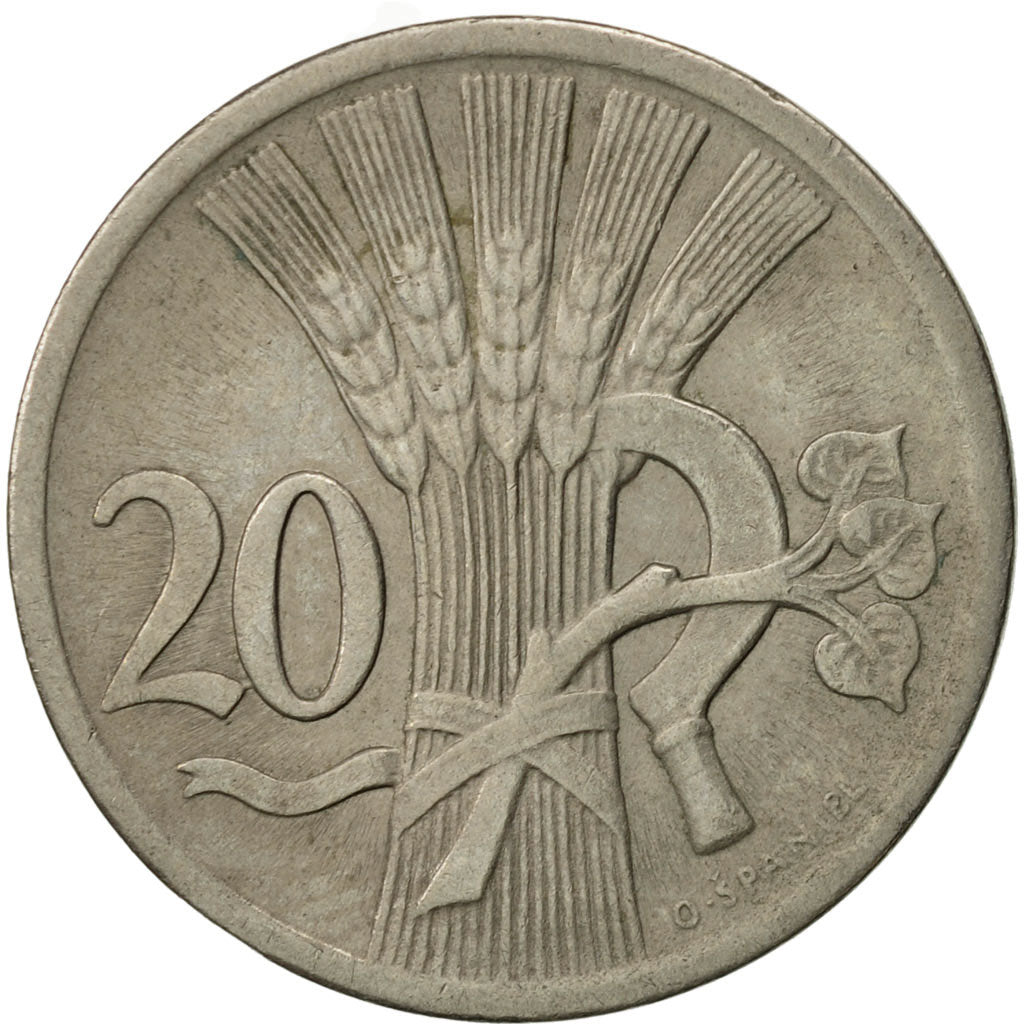 Coin, Czechoslovakia, 20 Haleru, 1938, AU(50-53), Copper-nickel, KM:1