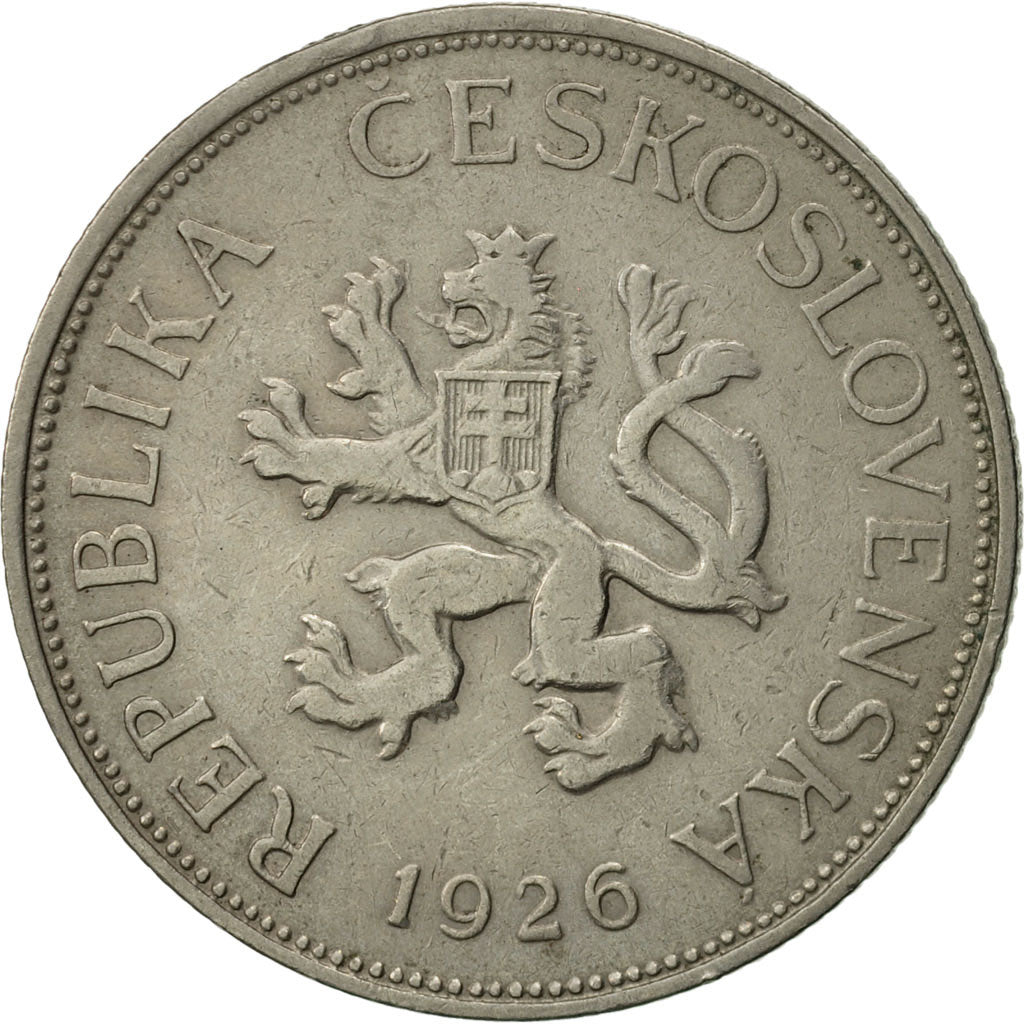 Czechoslovakia, 5 Korun, 1926, AU(50-53), Copper-nickel, KM:10