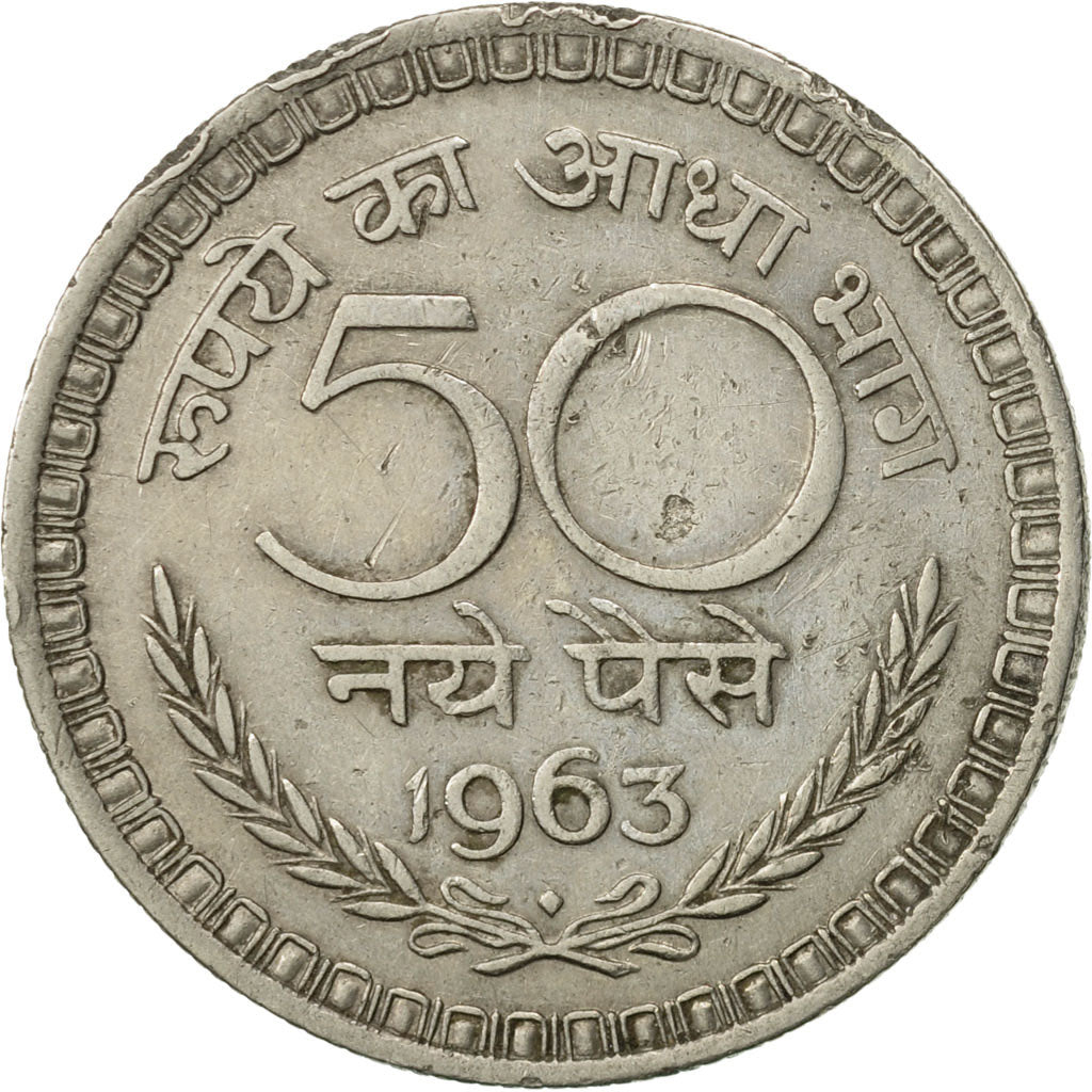 Coin, INDIA-REPUBLIC, 50 Naye Paise, 1963, EF(40-45), Nickel, KM:55